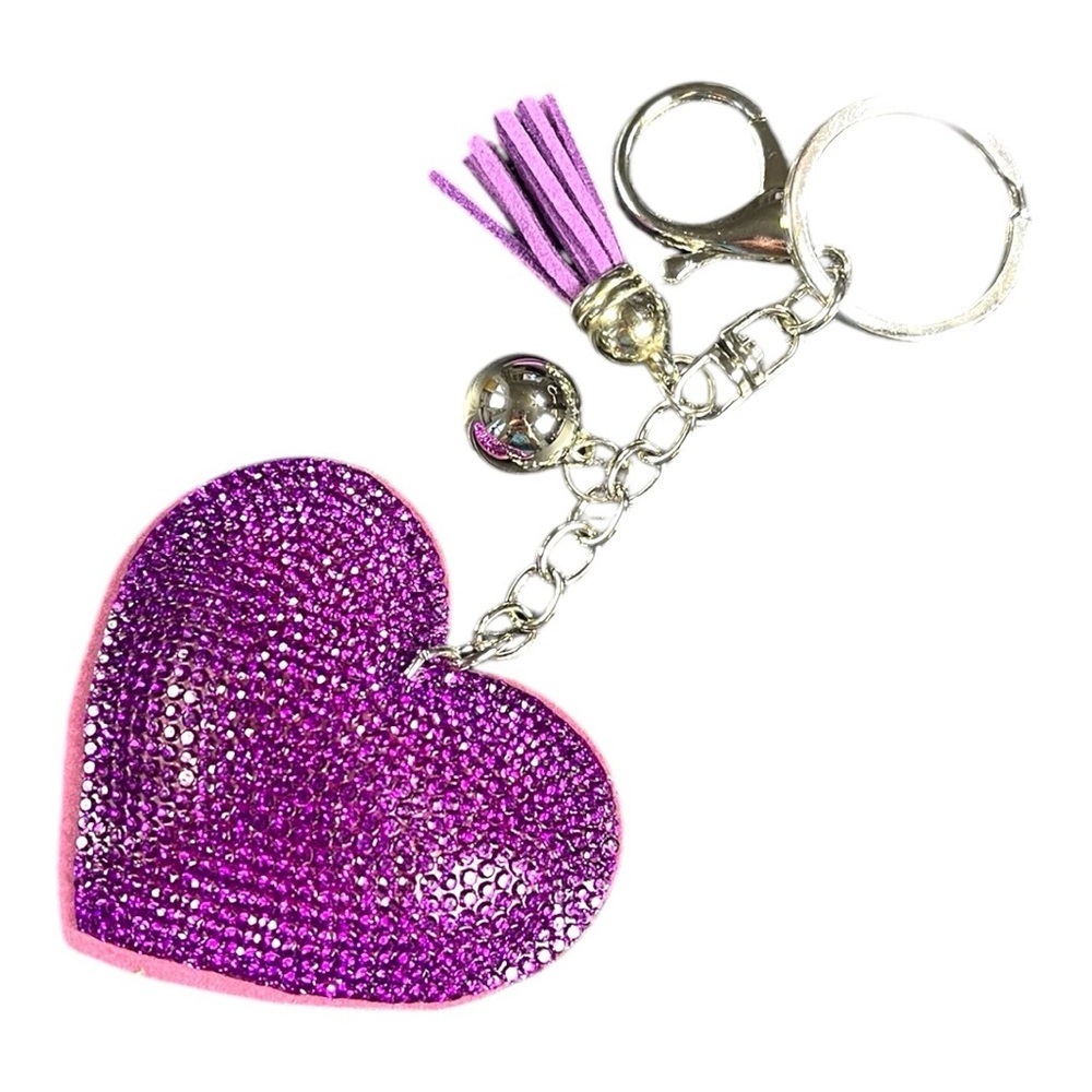 Purple or Pink Rhinestone Heart Keychain with Tassel